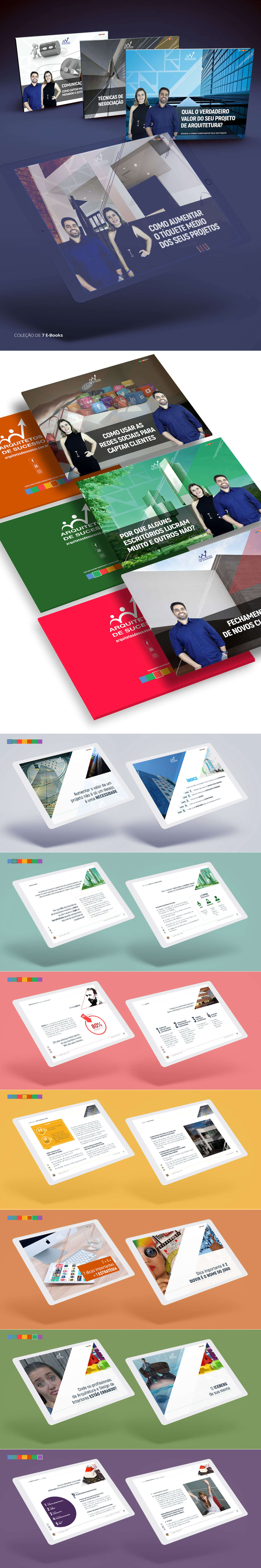 Imagem do processo criativo e conceito dos 6 E-books criados para o cliente Arquitetos de Sucesso